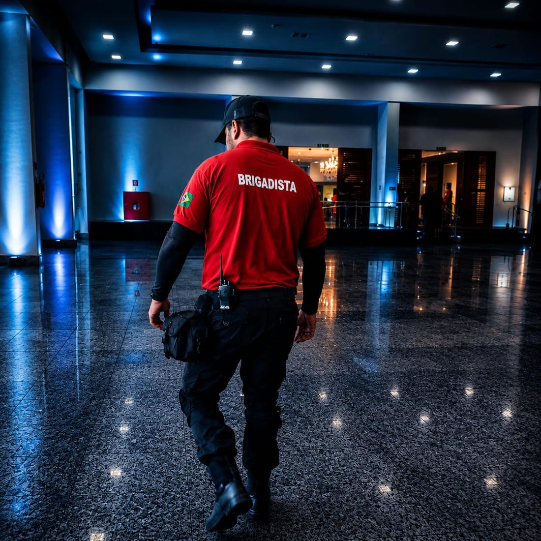 Brigadista do Grupo LS em salão iluminado